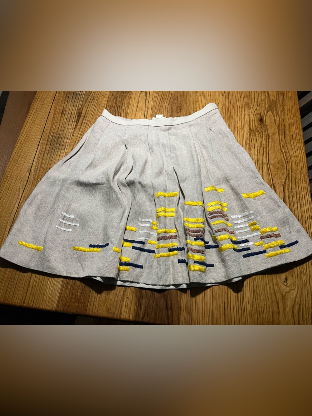 Maeve "Hatch Mark" Pleated Linen Skirt | Anthropologie | Size 6 | Embroidered